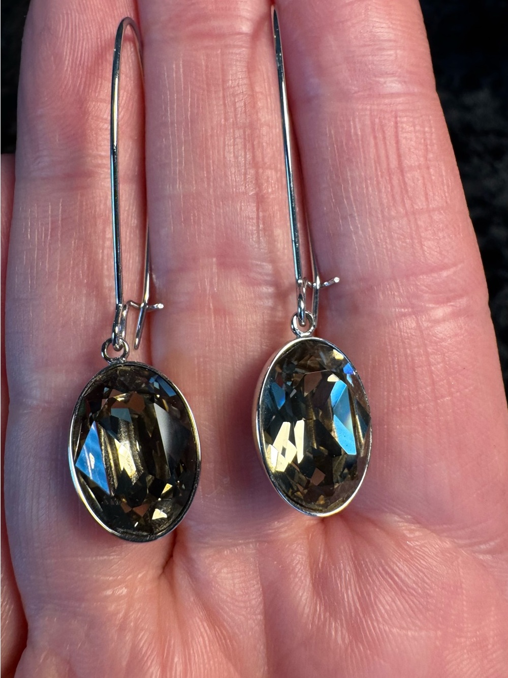 Smoky Swarovski Crystal Oval Drop Earrings - Women Jewelry